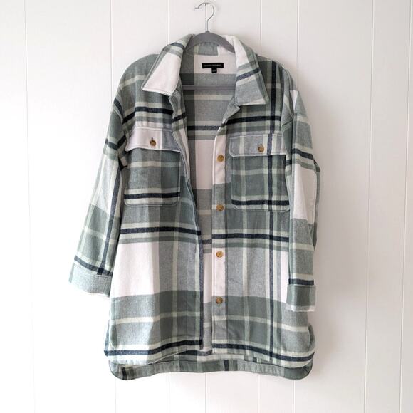Banana Republic Green/White Plaid Wool Blend Long Sleeve Shirt Jacket, size L - Picture 1 of 9